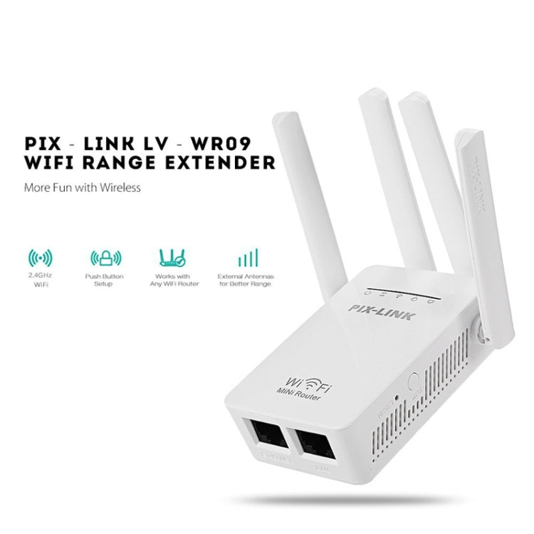 PIX-LINK LV-WR09 300Mbps WiFi Range Extender Repeater Mini Router PIX-LINK LV-WR09 300Mbps WiFi Range Extender Repeater Mini Router